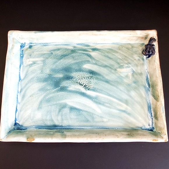 Signed Studio Art Pottery Rectangular Tray Cobalt Blue White Wash Coastal Decor - Picture 2 of 9